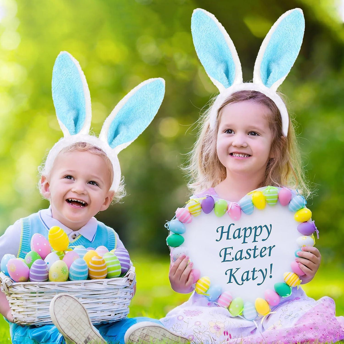 2er Set Niedliche Plüsch Hasenohren Haarreif Blau, Ostern, Party, Kostüm, Zubehör