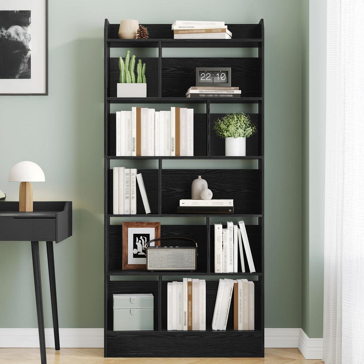 6-Fach Bücherregal Schwarz – 24x80x170 cm | Standregal & Aufbewahrung