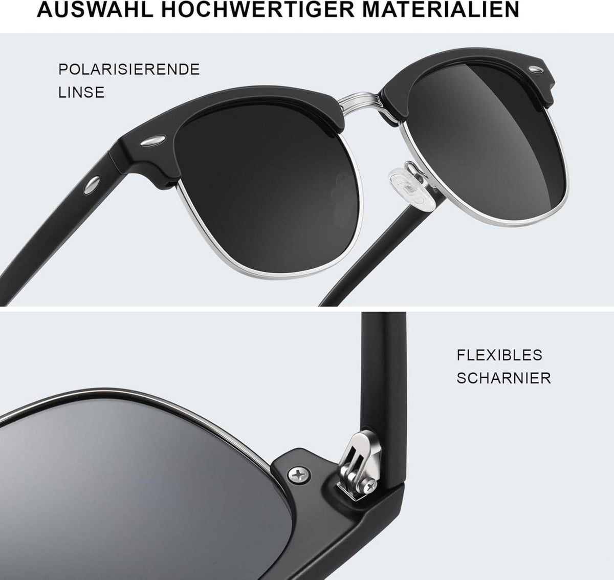 Schwarze Polarisierte Halbrahmen-Sonnenbrille UV400 Outdoor Retro Glamour