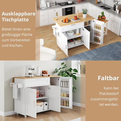 Kücheninselwagen mit abklappbarer Arbeitsplatte & Stauraum