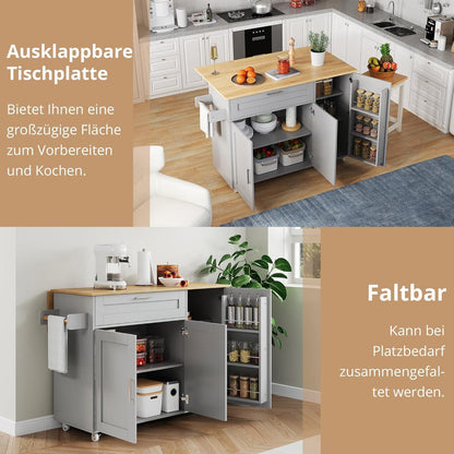 Bewegliche Kücheninsel mit abklappbarer Arbeitsplatte & Stauraum