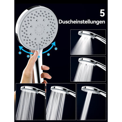 Duschkopf Hochdruck mit 5 Strahlarten, Silber
