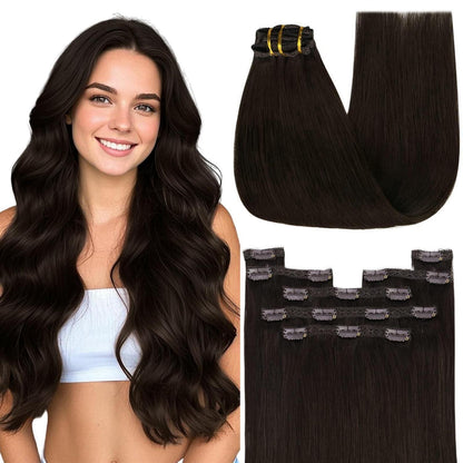Clip-in Echthaar Extensions Braun 40 cm – Remy Haar, 120g