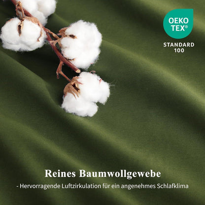 Bettwäsche-Set Baumwolle 200x220 Olivgrün mit Reißverschluss