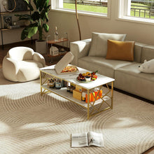 Moderne Marmor Couchtisch mit Stauraum in Weiß-Gold