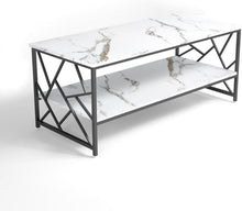 Moderner Couchtisch Marmor Optik Weiß mit Stauraum