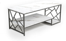 Couchtisch Weiß Modern Marmor Groß Stauraum TischMetall Rahmen