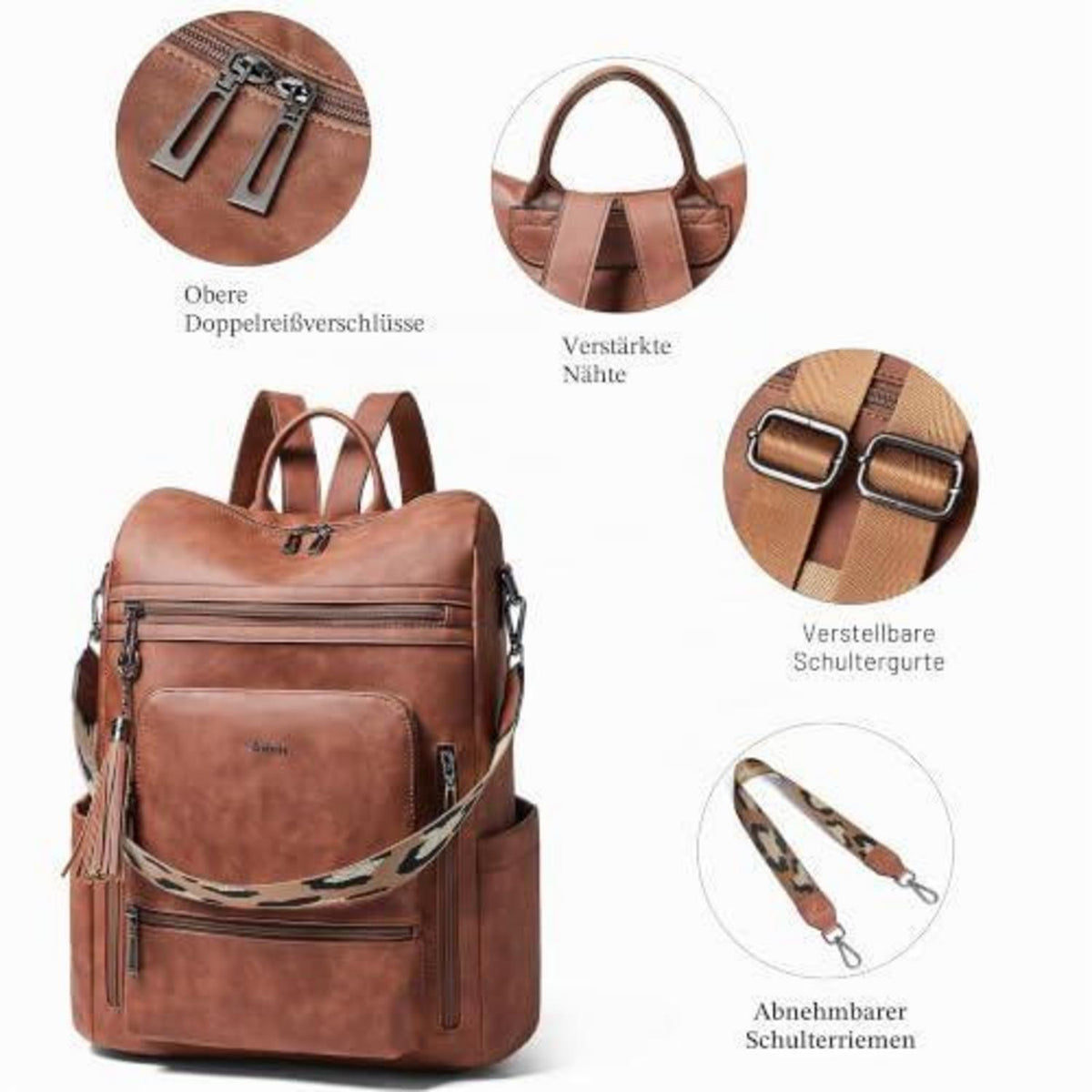Rucksack Damen Laptopfach 15,6 Zoll Wasserdicht Business in Lederoptik