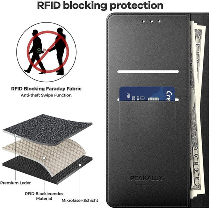 iPhone 16e Klapphülle mit 2x Schutzglas, RFID-Schutz in Lederoptik