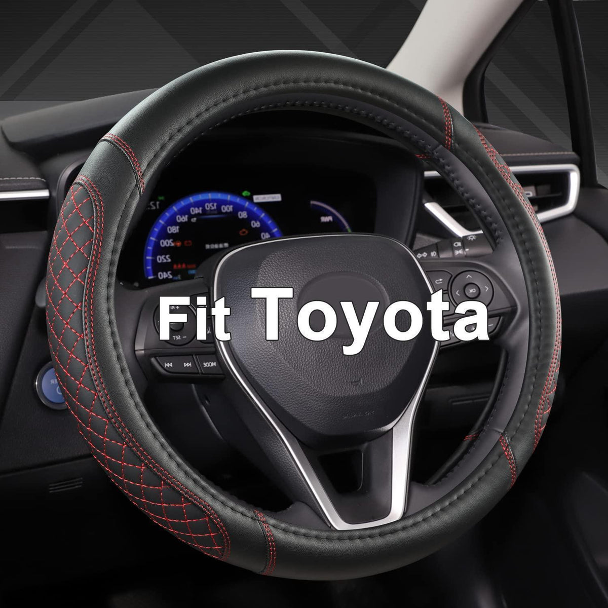 Lenkradbezug Toyota rund, Diamantgesteppt Schwarz Rot in Lederoptik