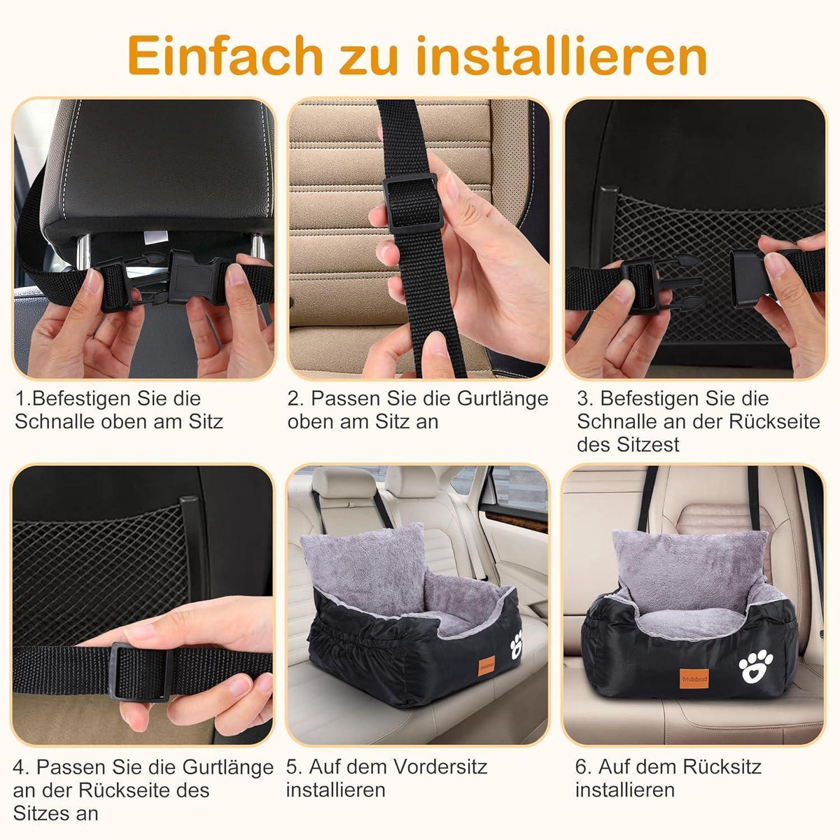 Hunde Autositz mit Sicherheitsleine – Komfortabel & Waschbar