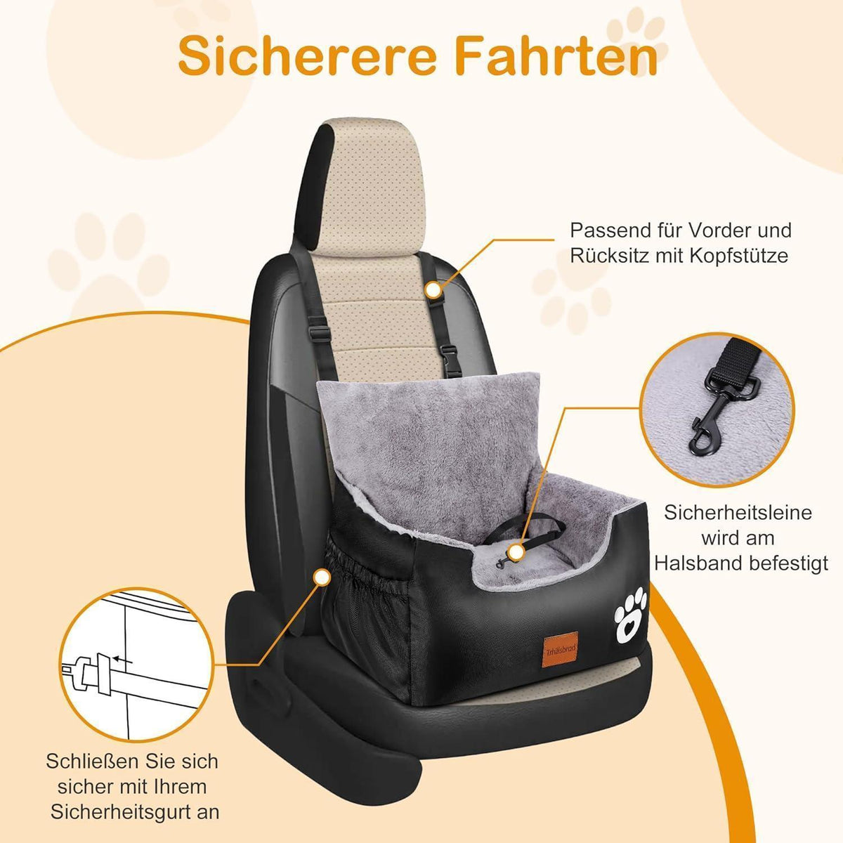 Hunde Autositz mit Sicherheitsleine – Komfortabel & Waschbar