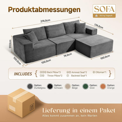 Großes Ecksofa 275cm mit Schlaffunktion & Ottomane