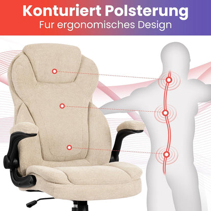 Bürostuhl Fantasylab Leinen 180KG belastbar hohe Rückenlehne extra breiter Sitz