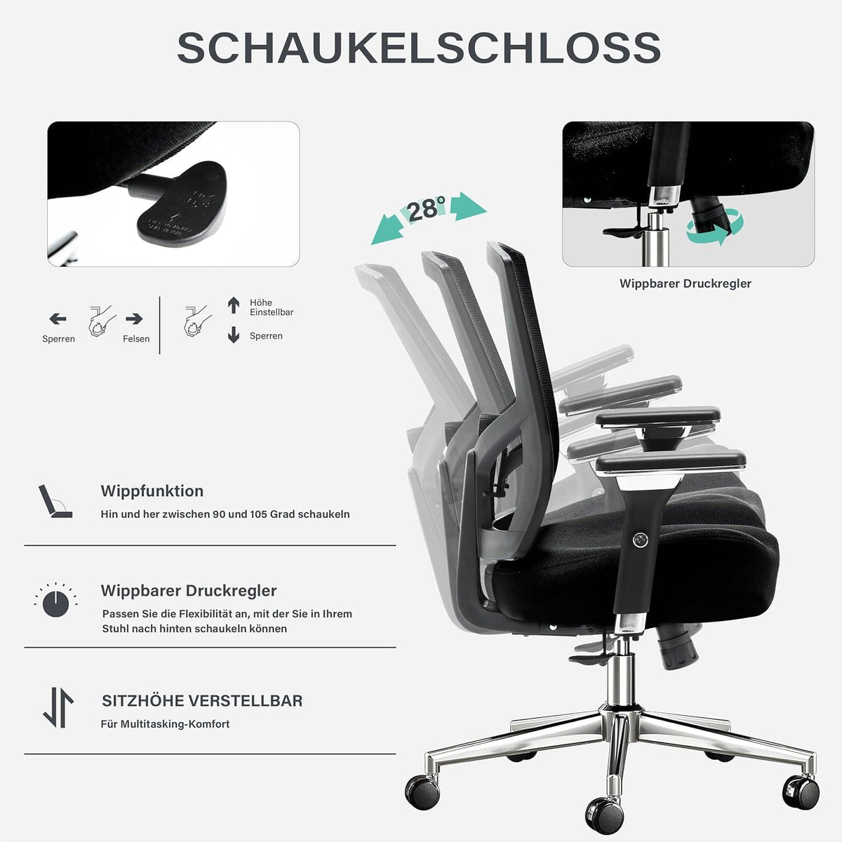 Blue Whale Bürostuhl 200KG, Ergonomischer hoher Computerstuhl