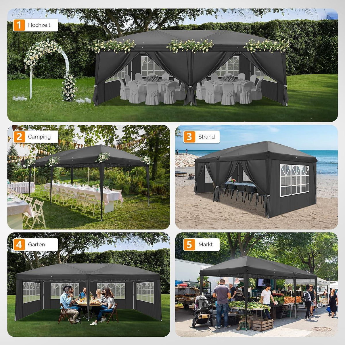 Faltpavillon 3x6m – Wasserdicht, Höhenverstellbar mit Zubehör