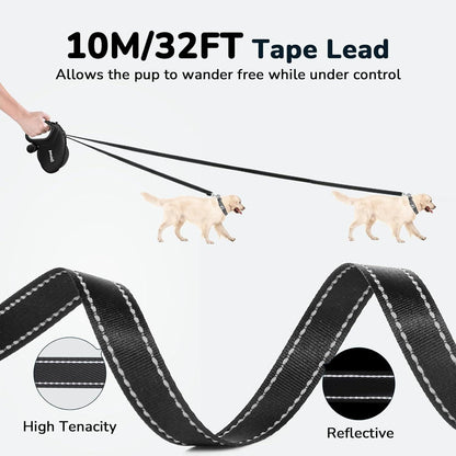 Pecute Rollleine für Hunde 10m, bis 50kg, Schwarz