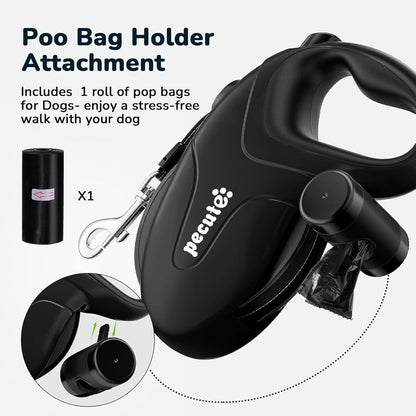 Pecute Rollleine für Hunde 10m, bis 50kg, Schwarz