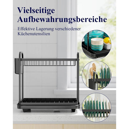 2-stufiges Edelstahl Abtropfgestell mit Besteckhalter