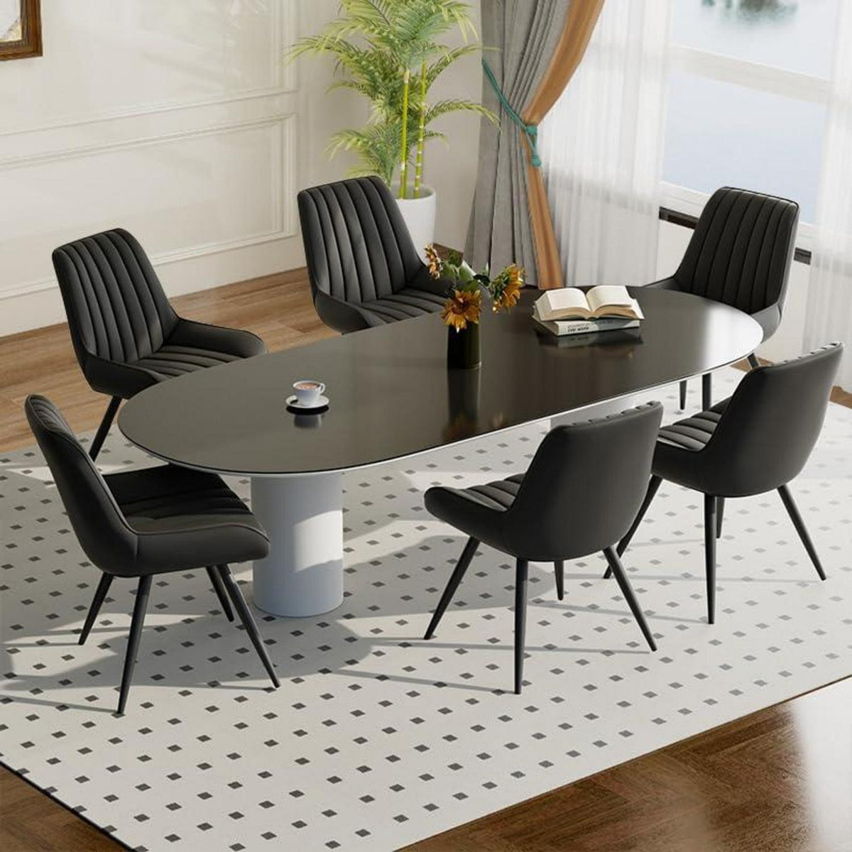 Moderner Esszimmerstuhl gepolstert – 6er Set Schwarz