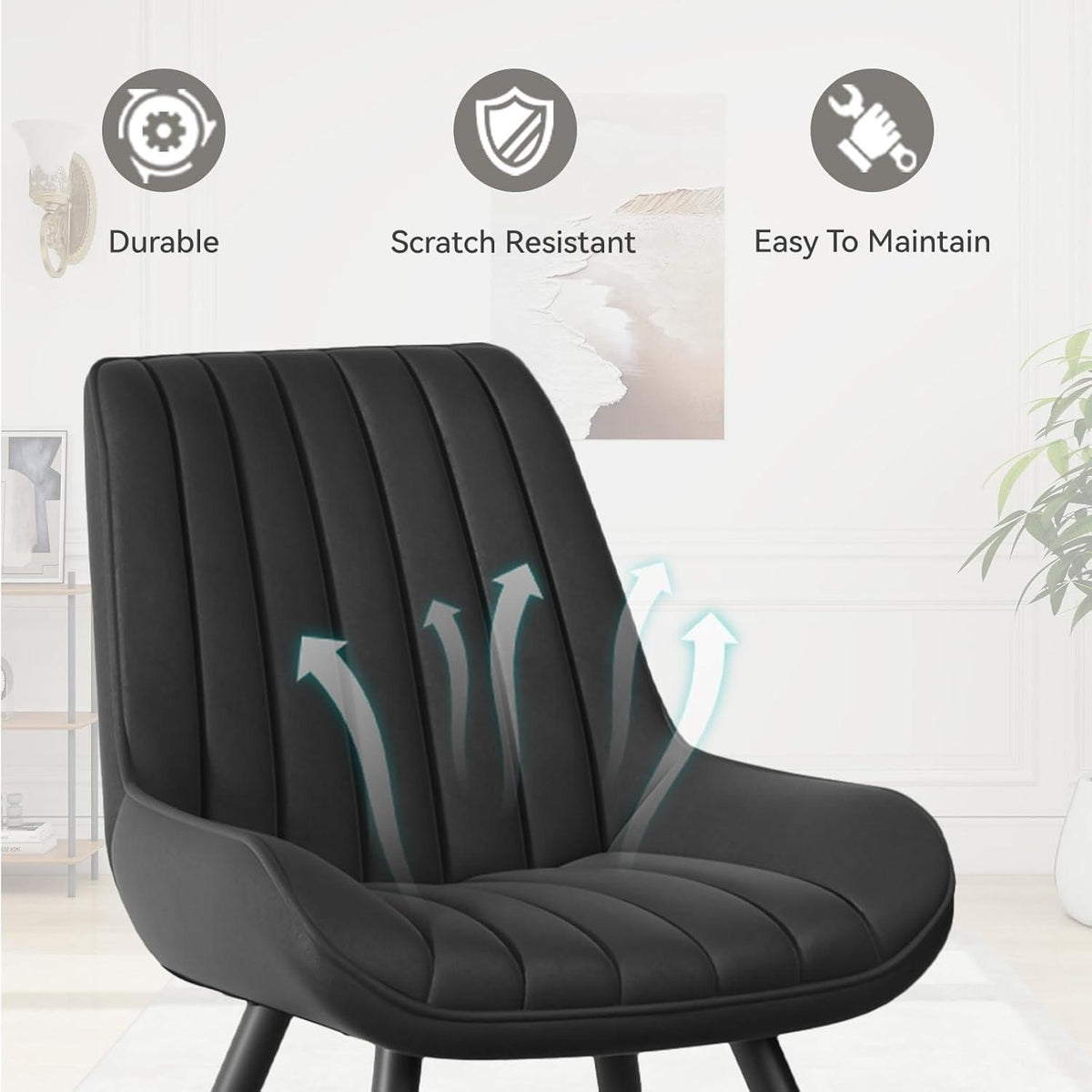 Moderner Esszimmerstuhl gepolstert – 6er Set Schwarz