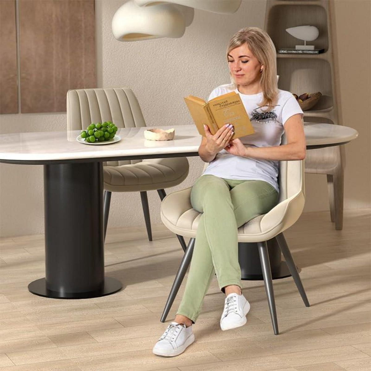 Moderner Esszimmerstuhl gepolstert – Beige, 4er Set
