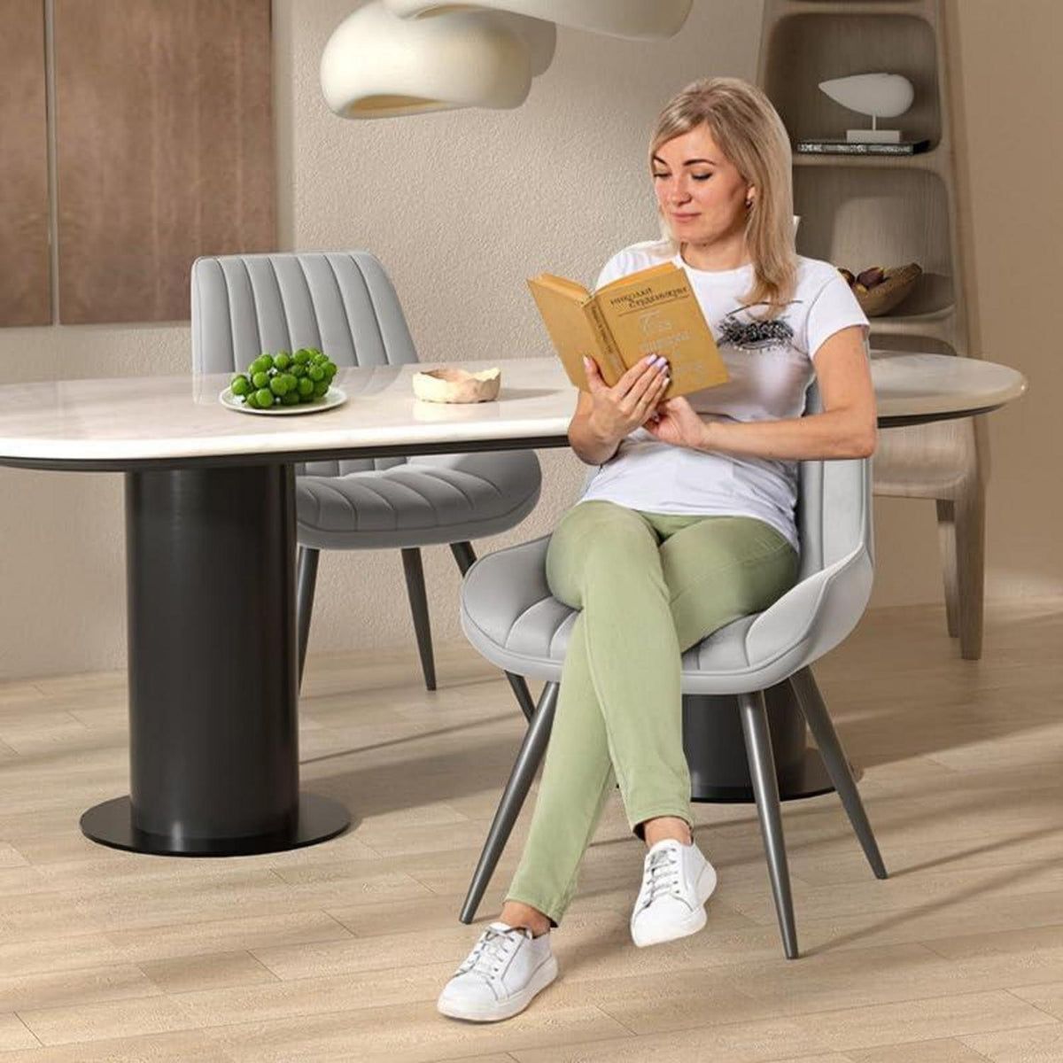 Moderner Esszimmerstuhl gepolstert – Grau, 4er Set
