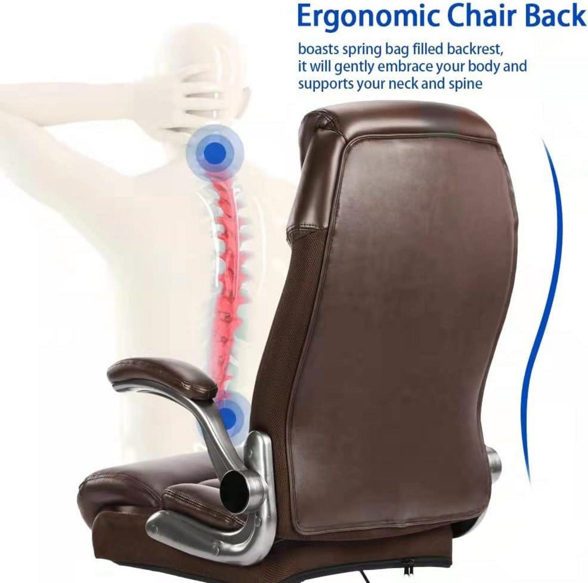 Ergonomischer Bürostuhl 180kg Braun Leder Chefsessel Drehstuhl höhenverstellbar