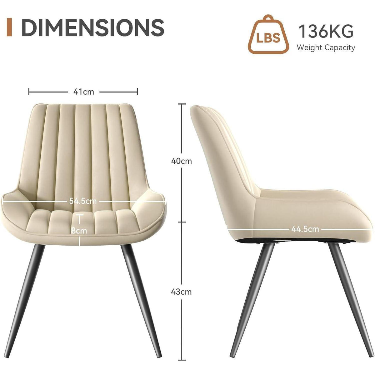 Moderner Esszimmerstuhl gepolstert – Beige, 6er Set
