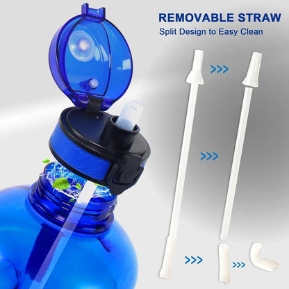 3L Motivations-Trinkflasche mit Strohhalm & Zeitmarkierung (Royal Blue)