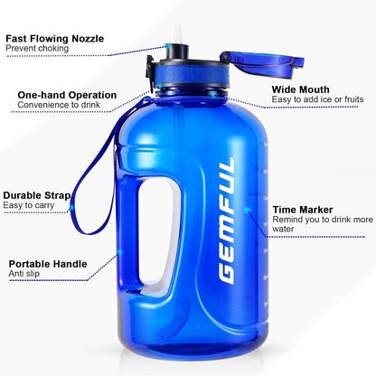 3L Motivations-Trinkflasche mit Strohhalm & Zeitmarkierung (Royal Blue)