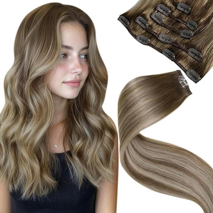 Echthaar Clip-in Extensions Ombre Blond 55cm