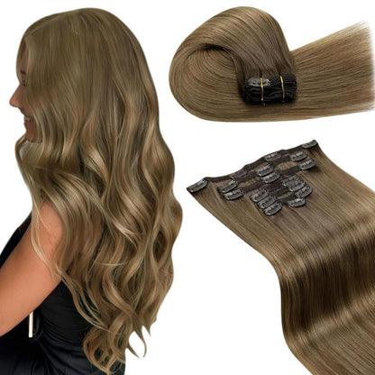 Echthaar Clip-In Extensions Aschblond Balayage 45cm