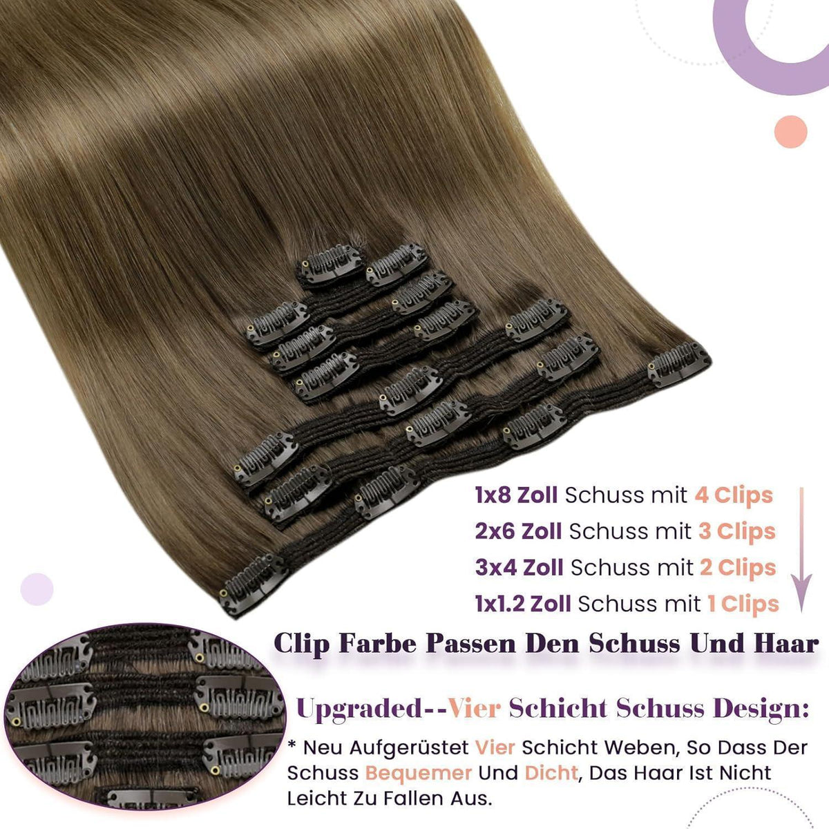 Echthaar Clip-In Extensions Aschblond Balayage 45cm