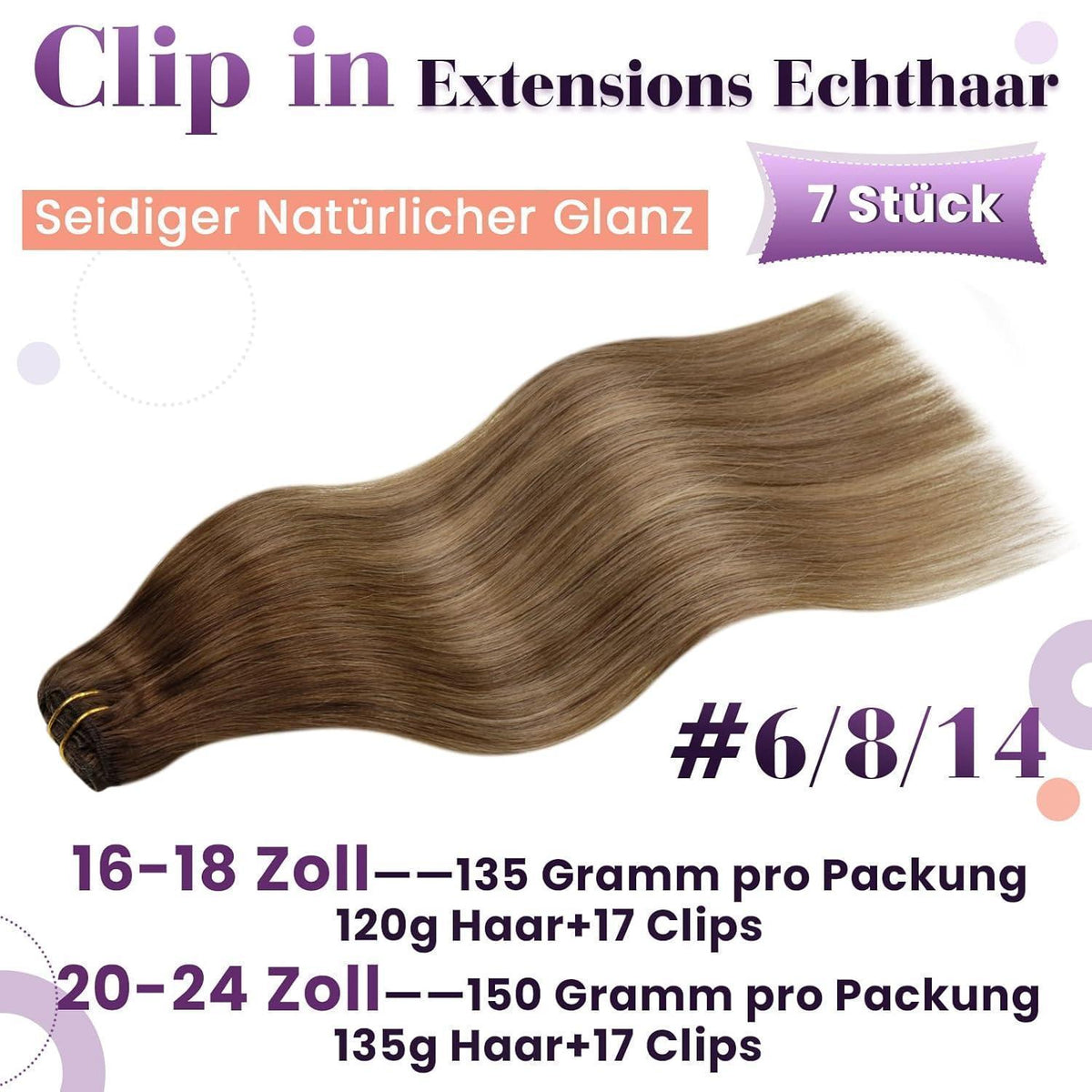 Echthaar Clip-In Extensions Aschblond Balayage 45cm