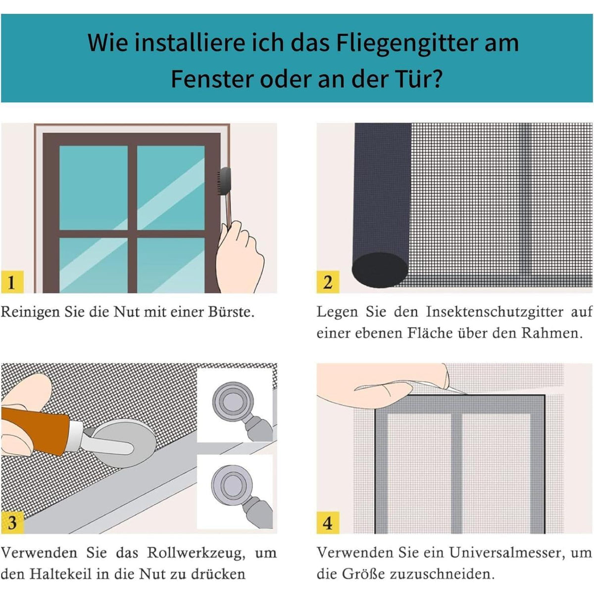 Fliegengitter Fenster 100x1500cm Edelstahl Insektenschutznetz