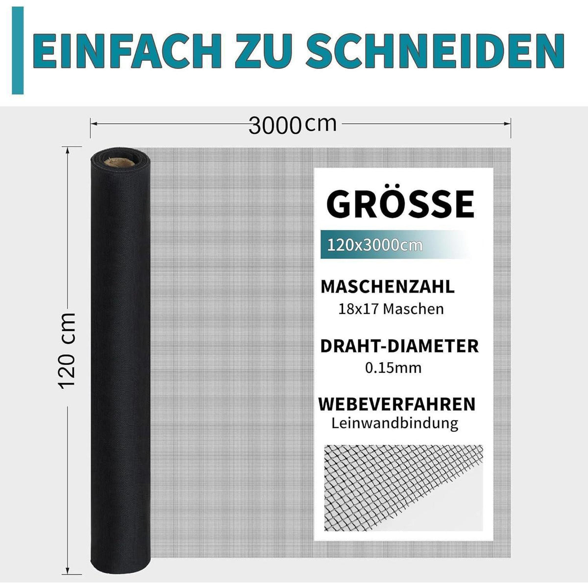 Fliegengitter Fenster 120x3000cm Edelstahl Zuschneidbar