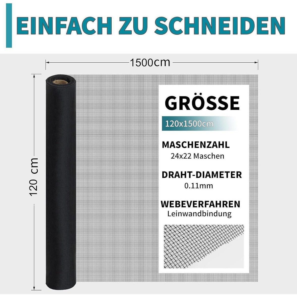 Fliegengitter Fenster 120x1500cm Edelstahl – Insektenschutznetz
