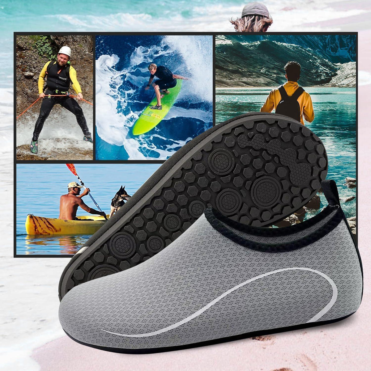Wasserschuhe Damen Herren Schnelltrocknend Anti-Rutsch Grau 36-46