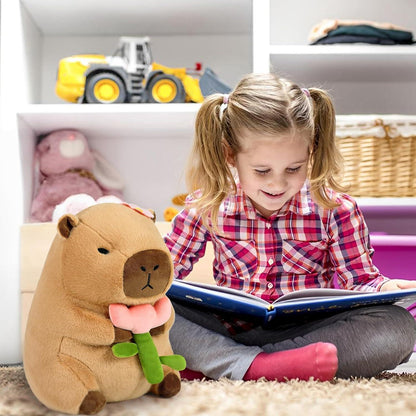 Capybara Kuscheltier mit Blume – 30cm Plüschtier & Kissen