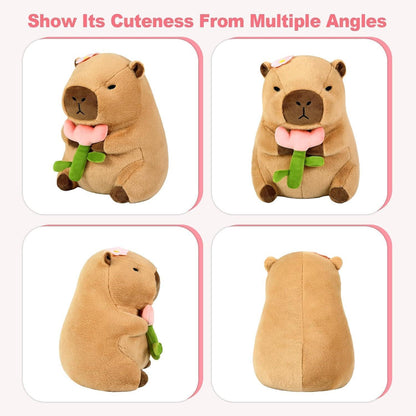 Capybara Kuscheltier mit Blume – 30cm Plüschtier & Kissen