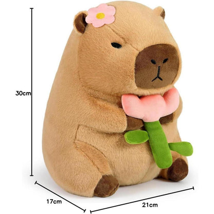 Capybara Kuscheltier mit Blume – 30cm Plüschtier & Kissen