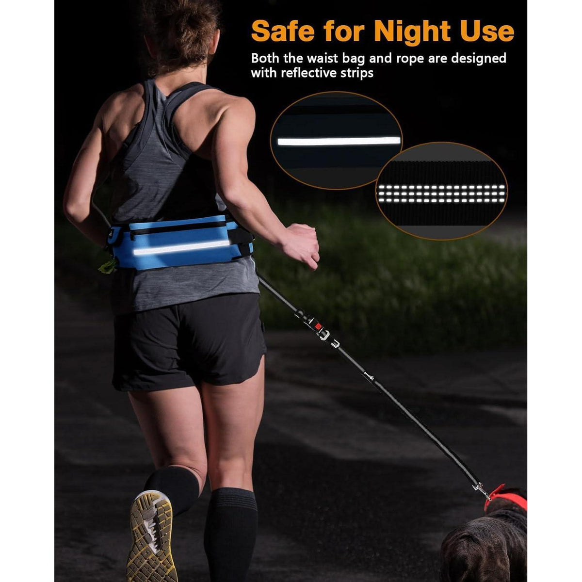 Joggingleine für Hunde mit Bauchgurt, elastisch, blau