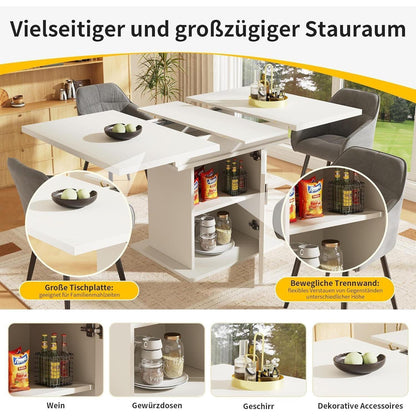 Ausziehbarer Esstisch mit Ablage & Regenbogenglas – 140x80 cm