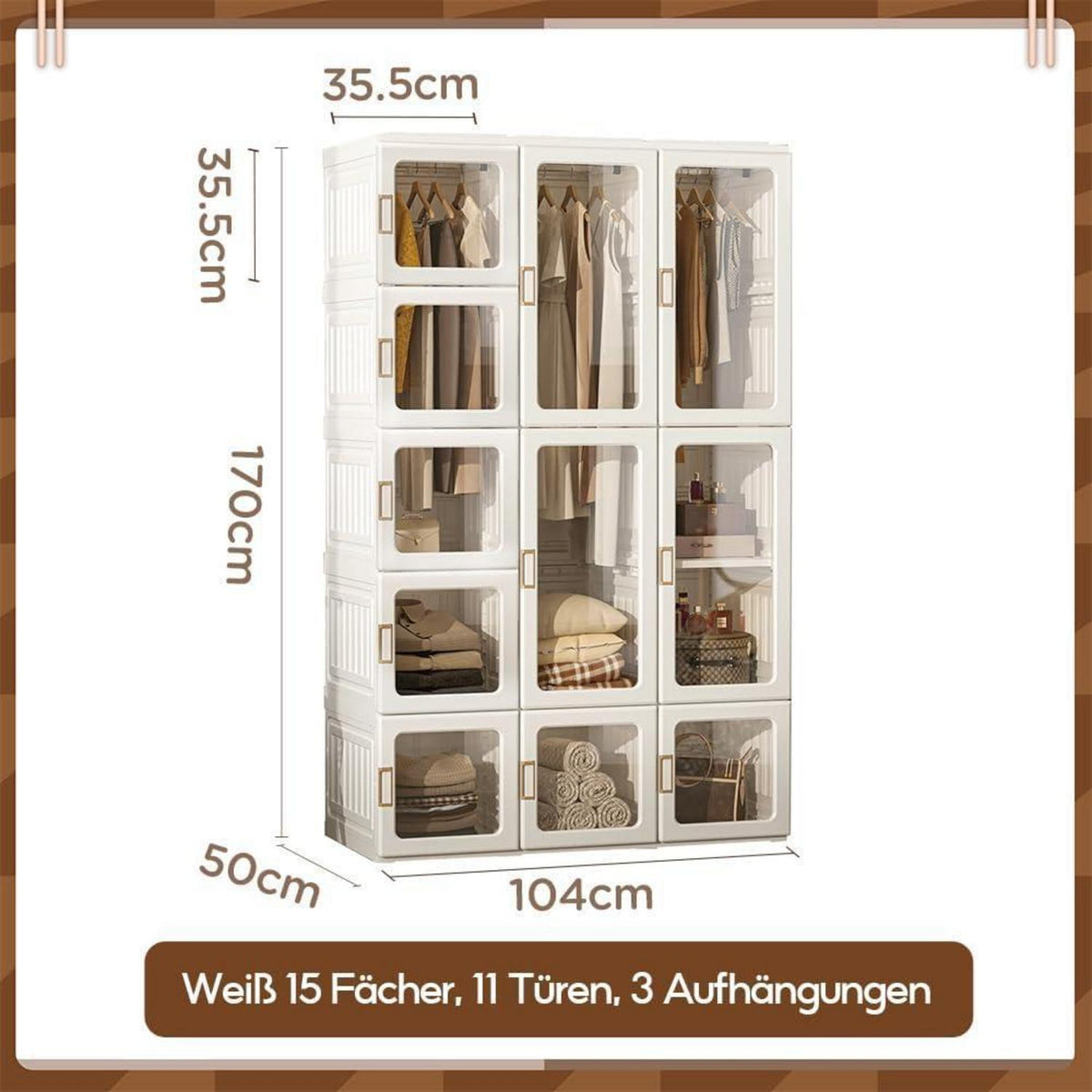 Zusammenklappbarer Kleiderschrank mit Kleiderstange & Magnettüren