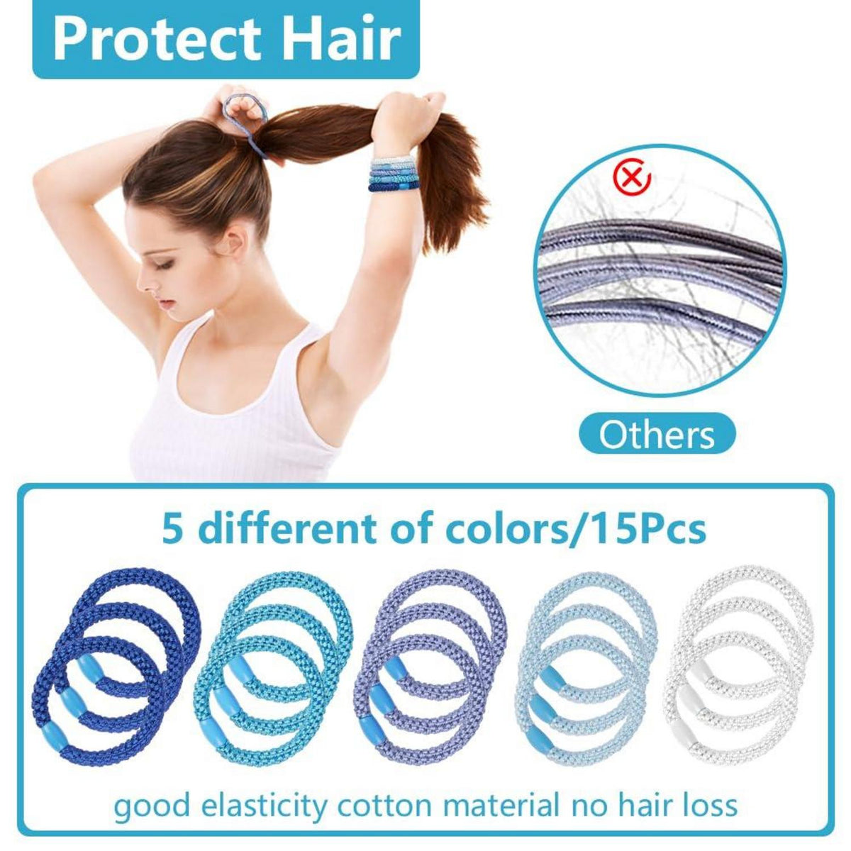 15 Stück Elastische Haargummis Zopfgummi Pferdeschwanz Halter Mädchen Blau