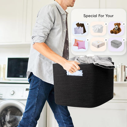 XXL Geflochtener Wäschekorb 72L – Schwarz, 56x43x30cm