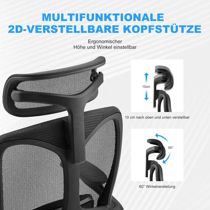 Ergonomischer Mesh-Bürostuhl mit hoher Rückenlehne, verstellbarer