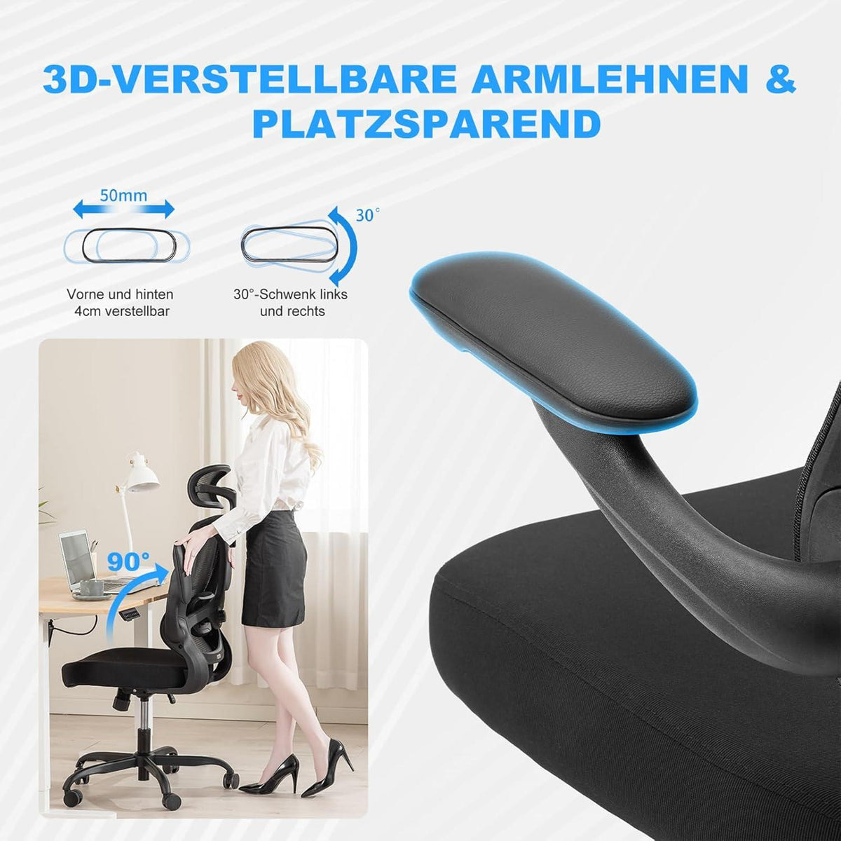 Ergonomischer Bürostuhl mit hoher Rückenlehne und verstellbarer Kopfstütze