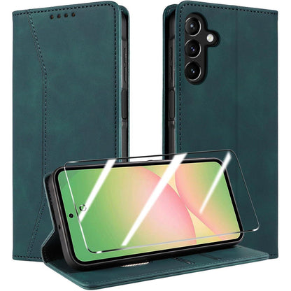 Handyhülle Klapphülle mit Panzerglas für Samsung A56/A36 5G Seegrün in Lederoptik
